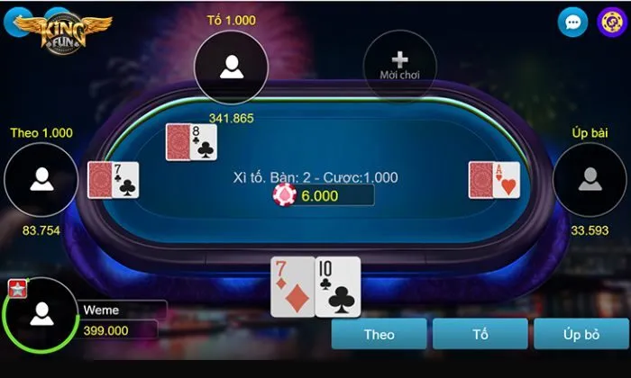 Xì Tố Kingfun Các lựa chọn đặt cược tại Xì Tố Kingfun